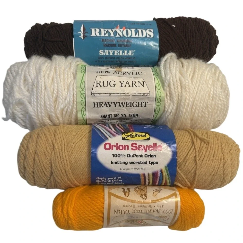 Vintage Yarn Lot Reynolds Sayelle LeeWards Rug Yarn Orlon Acrylic 4 Skeins Multi